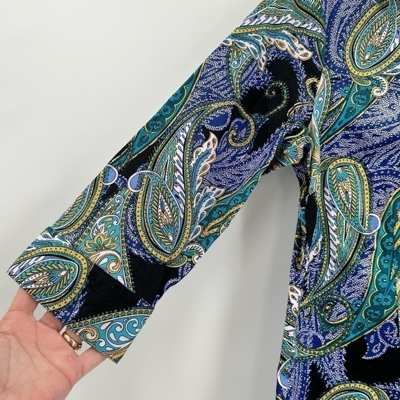 212 Collection Stretch Women’s Multicolor Paisley 3/4 Sleeve Button Down Size M - Picture 8 of 11